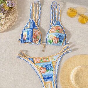 Floral Blue and Yellow Bikini Set
